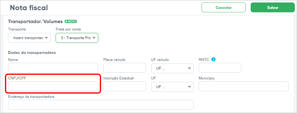 Rejeição 846 Transporte próprio por conta do Remetente e CNPJ Base