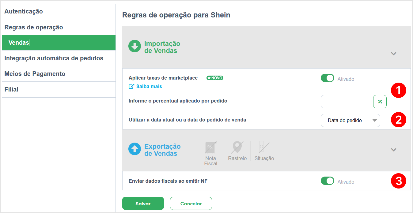 Configurações da Shein – Bling!