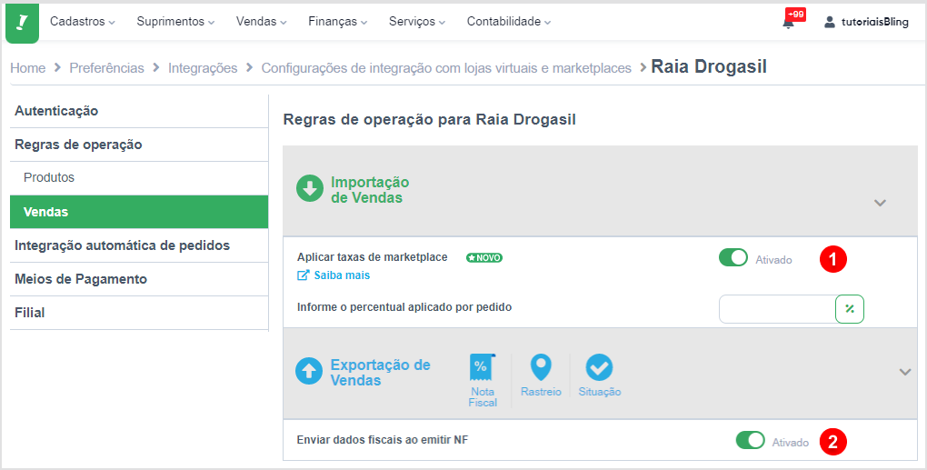 Configuração com a Droga Raia (Descontinuada) – Bling!