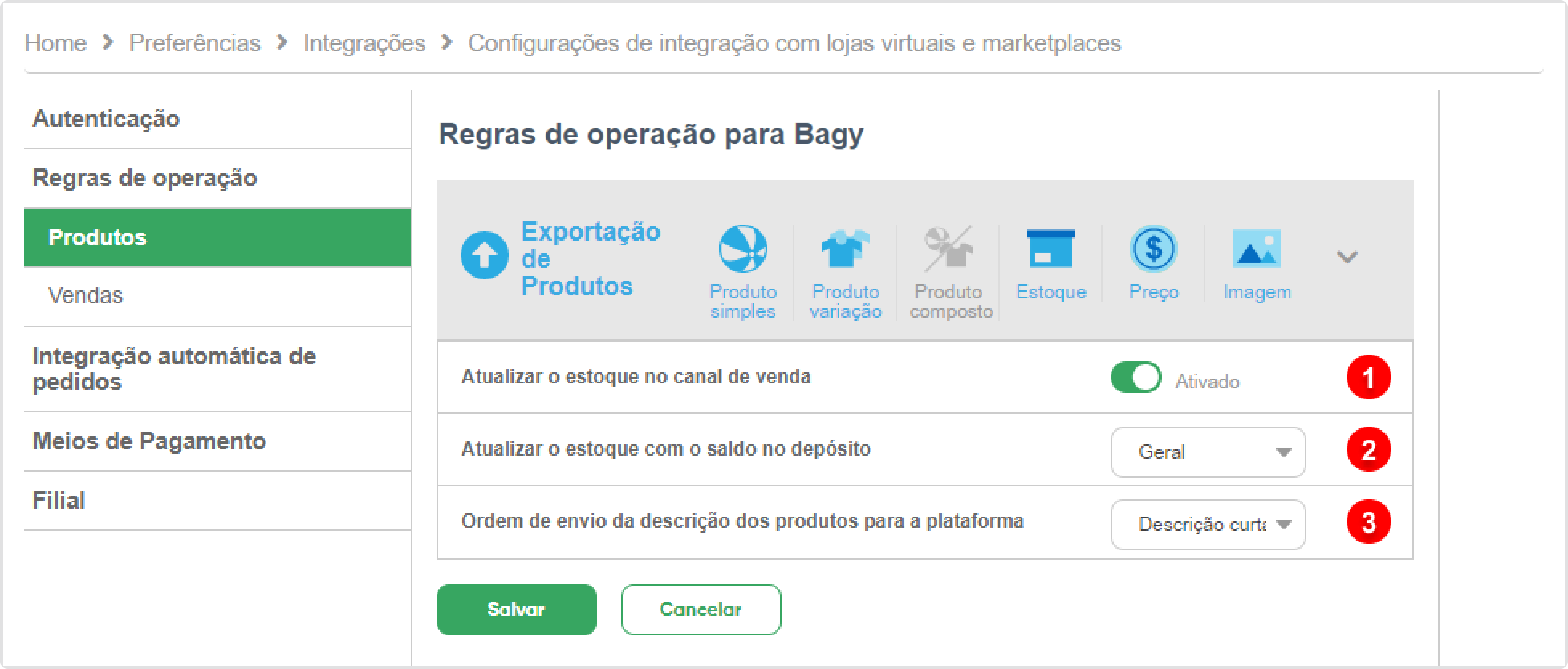 Configuração da Bagy – Bling!