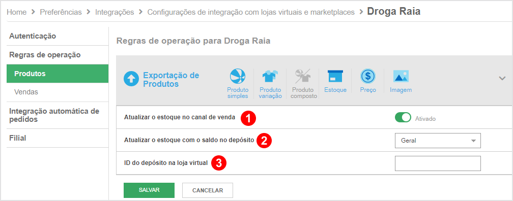 Configuração com a Droga Raia (Descontinuada) – Bling!